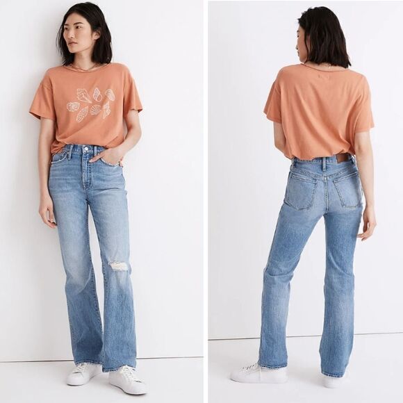 New! Madewell '90s High Rise Bootcut Flare Jeans Firth Wash Knee Rip Edition - Picture 1 of 14